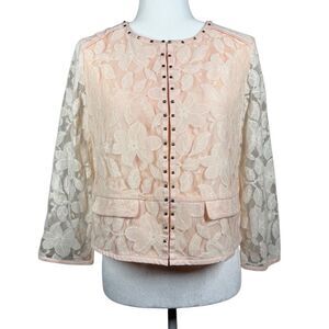 Mademoiselle Pink Floral Long Sleeve Blazer Jacket Size 10 Lined Studded